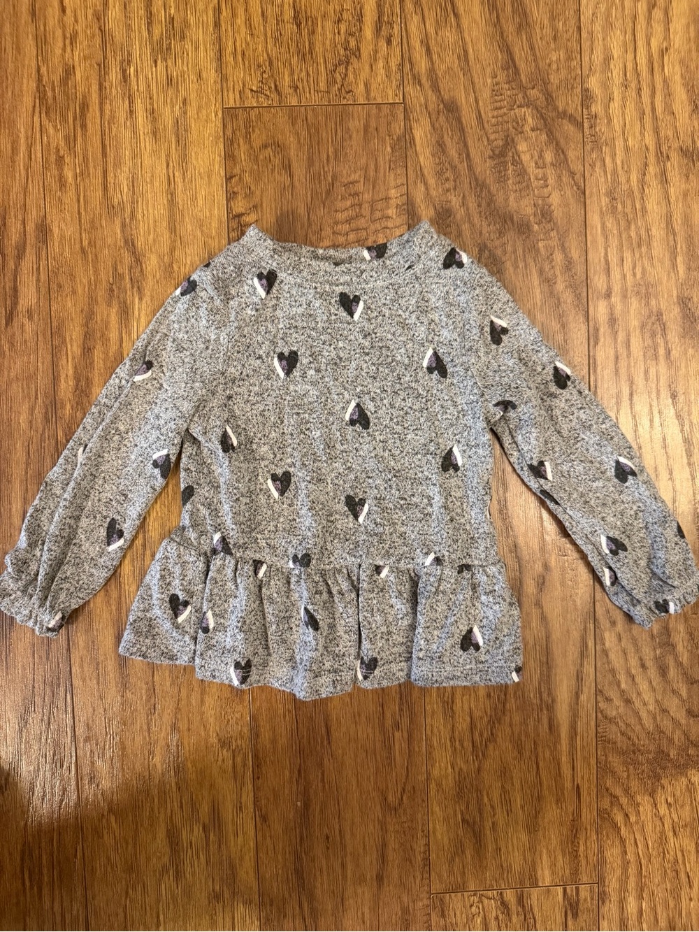 Cat & Jack Gray Heart Peplum Long Sleeve Top